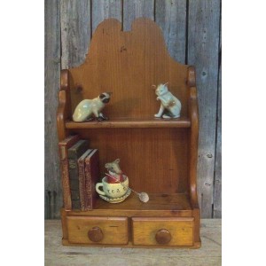 Vintage Rustic Pine Wall Shelf w/ 2 Shelves + 2 Drawers   390975416360